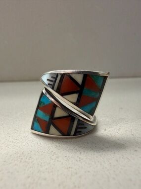 Antique Zuni Inlay Sterling Wrap Ring